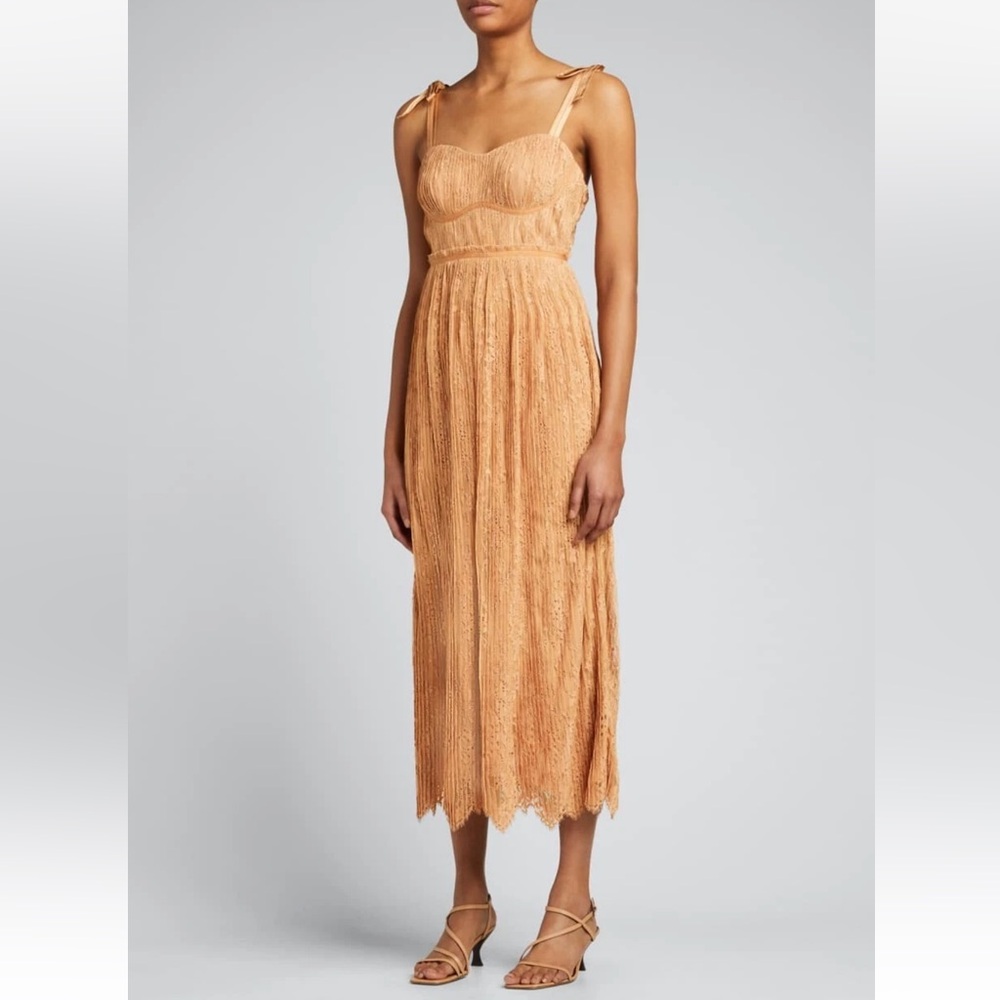 Jonathan Simkhai Bonnie Silk Lace Plisse Bustier Midi Dress L(10) NWT